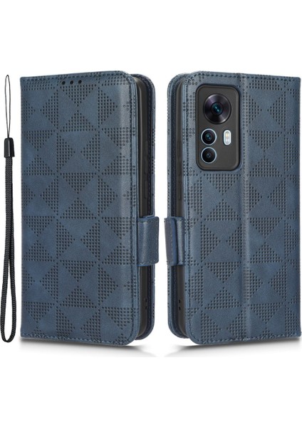 Xiaomi 12T 5g/redmi K50 Ultra 5g, Baskılı Üçgen Desen Pu Deri Cüzdan Stand Folio Flip Koruyucu Kapak Mavisi (Yurt Dışından)