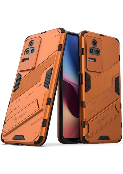 Xiaomi Redmi K50 PRO/K50 Hard Pc+Yumuşak Tpu Şok Geçirmez Cep Telefonu Kasası Kickstand Cover-Orange (Yurt Dışından)