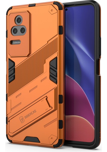 Xiaomi Redmi K50 PRO/K50 Hard Pc+Yumuşak Tpu Şok Geçirmez Cep Telefonu Kasası Kickstand Cover-Orange (Yurt Dışından)