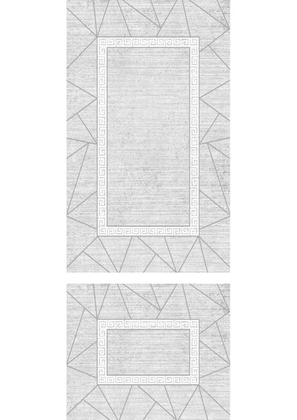 Yıkanabilir Kaymaz Pamuk Dokuma Taban Gri Geometrik Desenli 60X100-50X60 2'li Banyo Paspası 27