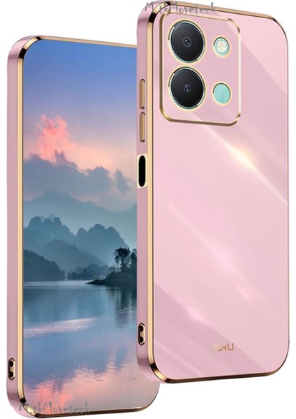 Vivo Y36 Kılıf Kamera Korumalı Parlak Gold Altın Kenarlı Yumuşak Silikon Kapak Işlemeli Arka Kapak