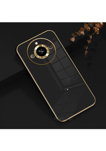 Realme 11 Pro Kılıf Kamera Korumalı Parlak Gold Altın Kenarlı Yumuşak Silikon Kapak Işlemeli