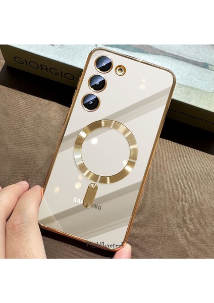 Samsung Galaxy S22 Kılıf Magsafe Wirelles Şarj Destekli Parlak Renkli Kenarlı Arkası Şeffaf