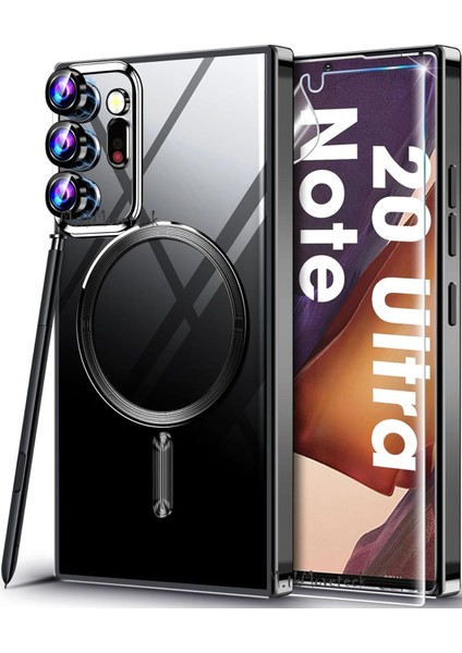 Samsung Galaxy Note 20 Ultra Kılıf Magsafe Wireless Şarj Destekli Parlak Titanium Renkli Kenarlı Arkası Şeffaf Case