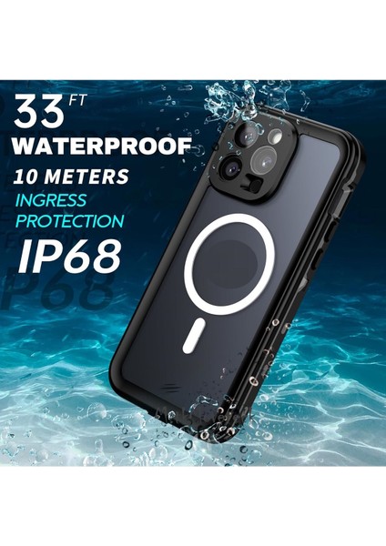 iPhone 15 Pro Max Kılıf Su Geçirmez 360 Ön Arka Korumalı Magsafe Wireless Şarj Destekli Toz Geçirmez Ipli Kapak Waterproff