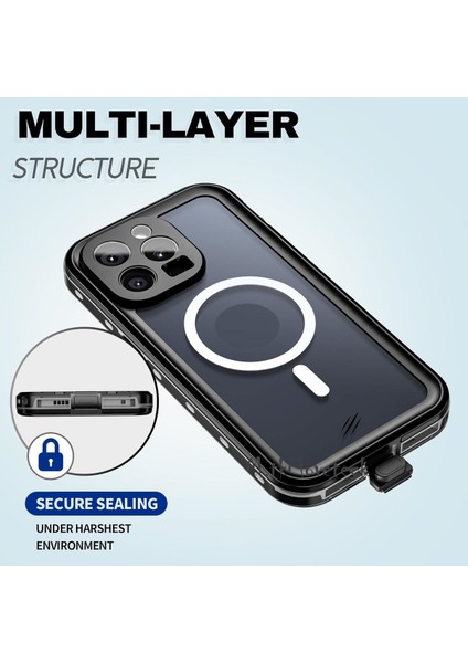 iPhone 15 Pro Max Kılıf Su Geçirmez 360 Ön Arka Korumalı Magsafe Wireless Şarj Destekli Toz Geçirmez Ipli Kapak Waterproff