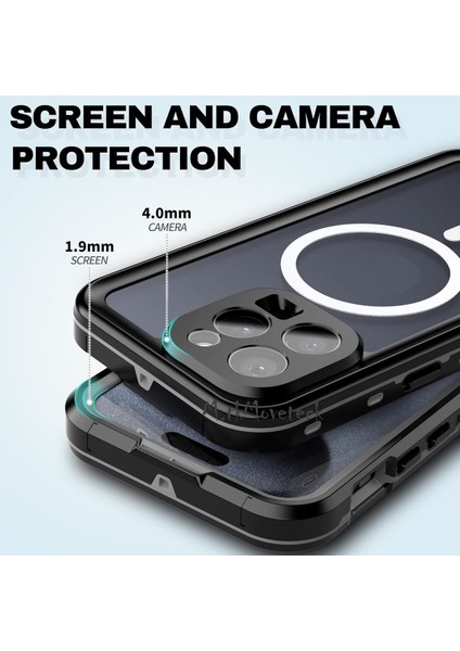 iPhone 15 Pro Max Kılıf Su Geçirmez 360 Ön Arka Korumalı Magsafe Wireless Şarj Destekli Toz Geçirmez Ipli Kapak Waterproff