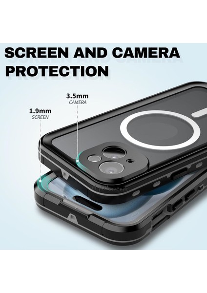 iPhone 15 Kılıf Su Geçirmez 360 Ön Arka Korumalı Magsafe Wireless Şarj Destekli Toz Geçirmez Ipli Kapak Waterproff