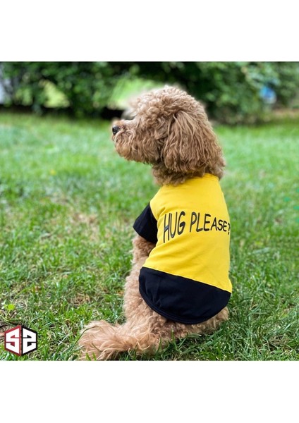 3D Rubber Baskı - Hug Please Yazlık T-Shirt- Pamuk Köpek Kıyafeti, Köpek Yazlık KK-107