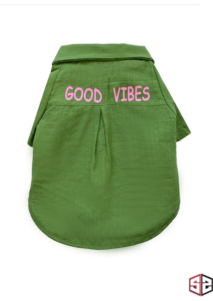Good Vibes- Yeşil Keten Yazlık Köpek Gömleği Küçük Irklar 0-15kg KK-131