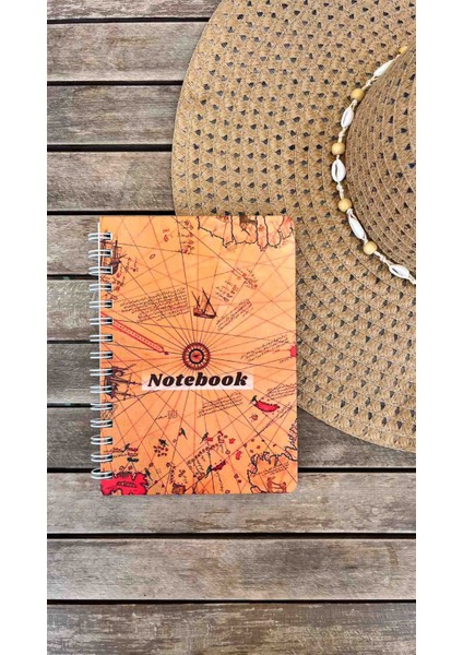 Piri Reis Haritası Sert Kapak Spiralli Lastikli Çizgili Defter