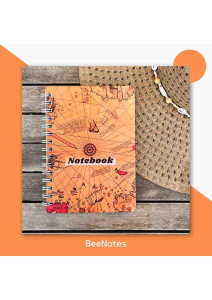 Piri Reis Haritası Sert Kapak Spiralli Lastikli Çizgili Defter