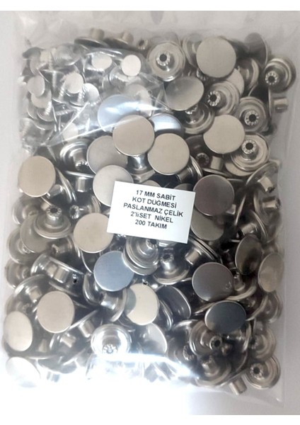 17 mm Kot Düğmesi - Paslanmaz Çelik - 200 Takım