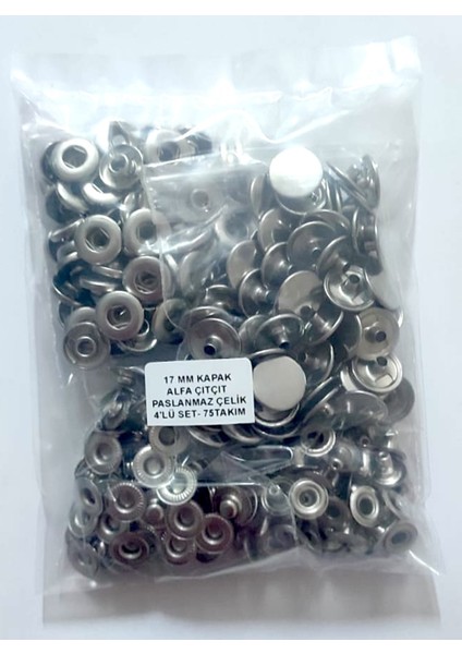 17 mm Kapak Alfa 4'lü Çıtçıt Set - Paslanmaz Çelik - 75 Takım