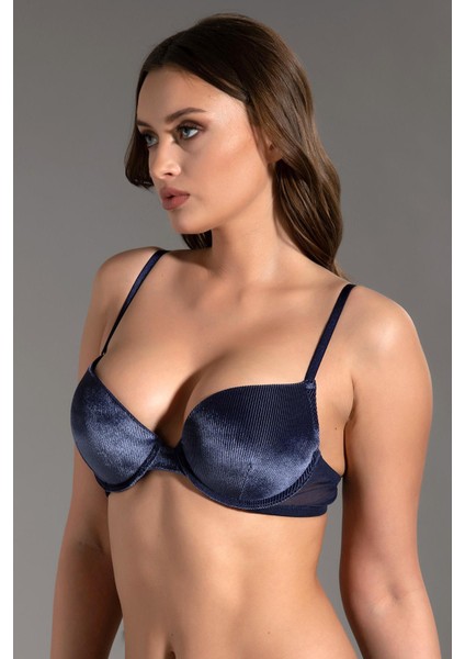 Kadife Double Push-Up Destekli Sütyen C18185 Mavi