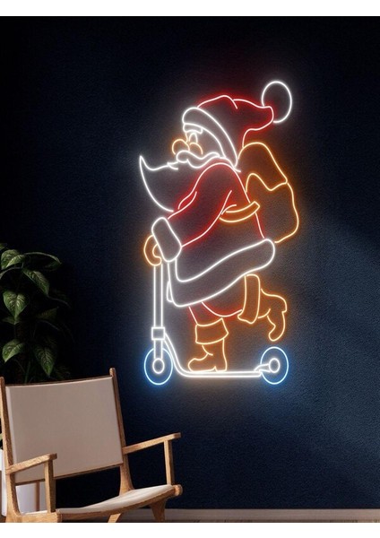 Noel Baba Figürlü Yılbaşı Temalı Neon Tabela