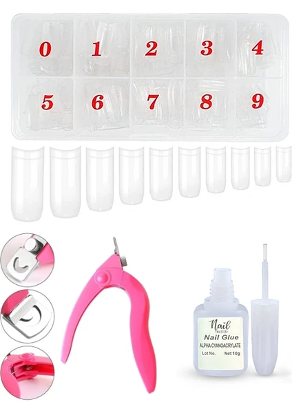 Nail Master 500LÜ Şeffaf Yarım Ay Set Tips Tırnak + Tips Makası + Tips Yapıştırıcısı 10GR EGEMEN3165