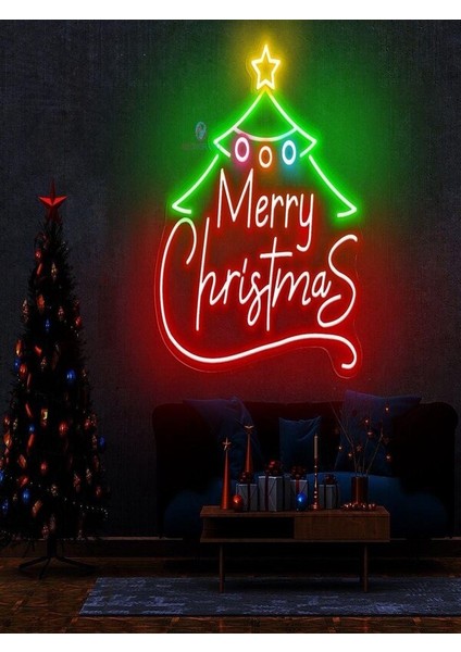 Merry Christmas Yazılı Yılbaşı Temalı Neon Tabela