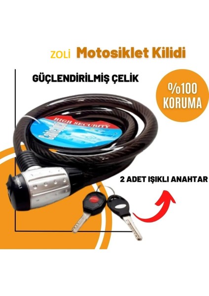 Motosiklet Çelik Güçlendirilmiş Halat Zincir Kilit 25X150