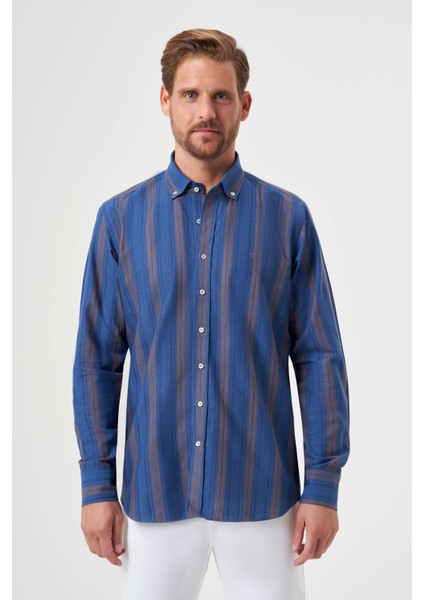 Regular Fit Paşa Yaka Kahve Erkek Gömlek GM23K232022_D11