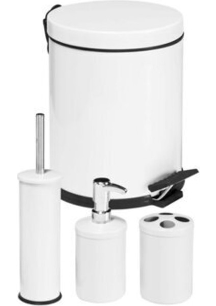 Çelik Metal 4 Parça Kaliteli Banyo Seti Beyaz Set