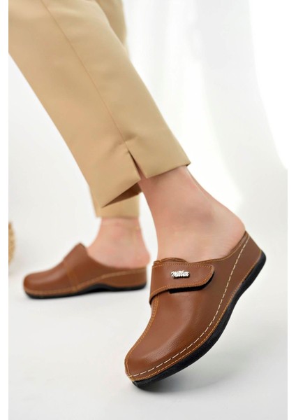 Ortopedik Ped Burnu Kapalı Cırtlı Taba Terlik modelleri