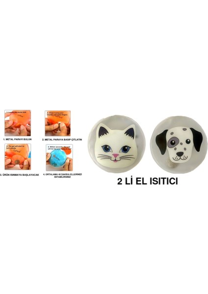 Kedi ve Köpekli Cep Sobası - El Isıtıcı - 2 Adet Sıcak Su Torbası Pvc 9 cm