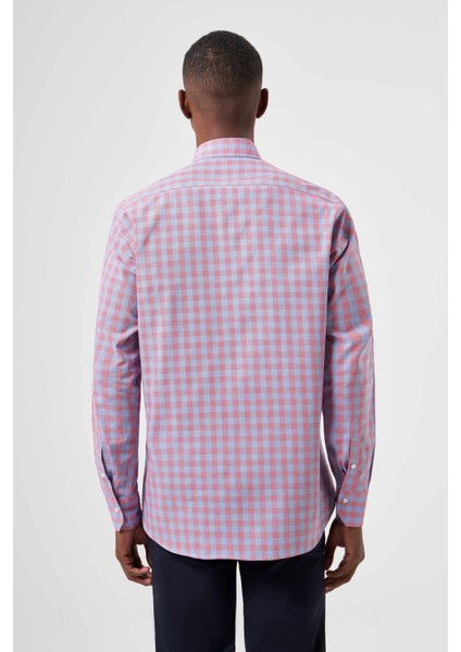 Regular Fit Paşa Yaka Ekoseli Kırmızı Erkek Gömlek GM23K232024_D24