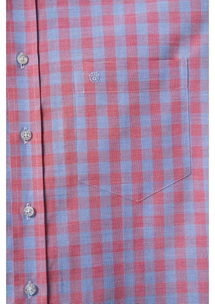 Regular Fit Paşa Yaka Ekoseli Kırmızı Erkek Gömlek GM23K232024_D24