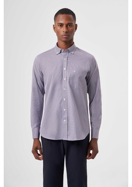 Regular Fit Paşa Yaka Desenli Lila Erkek Gömlek GM23K232040_D44