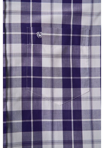 Regular Fit Paşa Yaka Ekoseli Lila Erkek Gömlek GM23K232009_D44