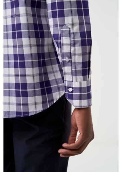 Regular Fit Paşa Yaka Ekoseli Lila Erkek Gömlek GM23K232009_D44