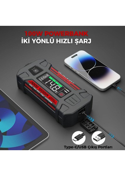 J1000 12V 1000AMP Lifepo4 Akıllı Akü Takviye + Powerbank + LED Lamba