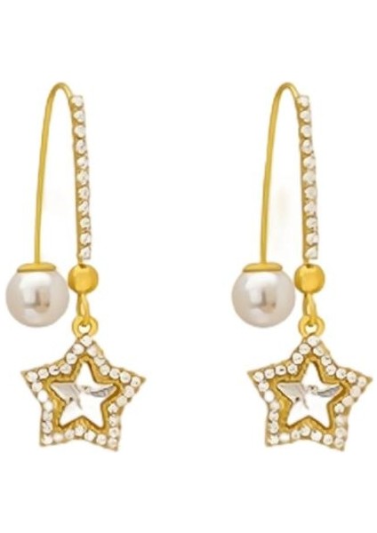 Köpüklü Kristal Pentagram Inci Küpe (Yurt Dışından)