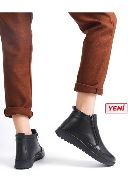 ARTI-ARTI032-2035 ARTI-ARTI032-2035 Hakiki Deri Kadın Ortopedik Topuk Dikeni Fonksiyonlu Çift Fermuarlı Kaymaz Taban Siyah Anne Botu