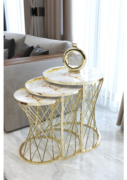 Hasır C Zigon Sehpa Gold Sarı Mermer