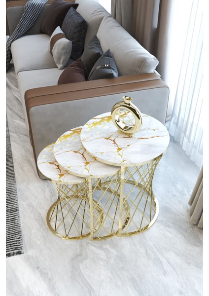 Hasır C Zigon Sehpa Gold Sarı Mermer