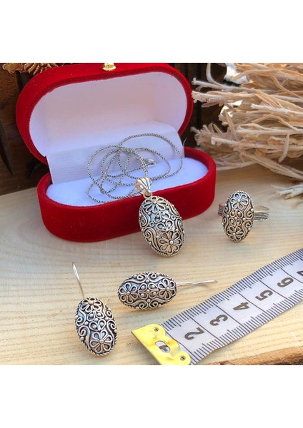 Midyat Yöresel Işleme Telkari Gümüş 3'lü Set