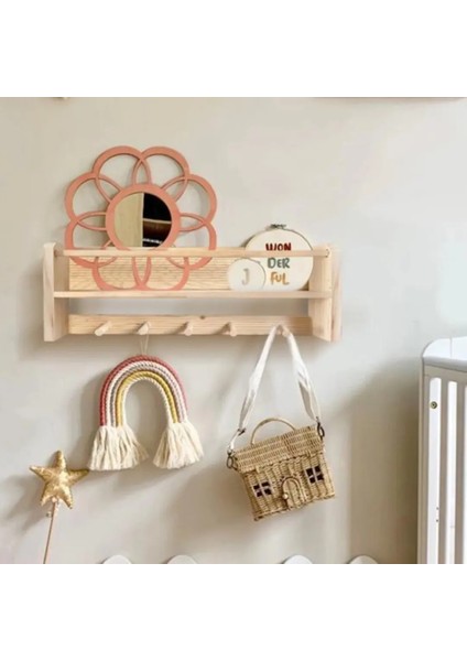 Doğal Ahşap Dekoratif Çok Amaçlı Duvar Rafı Askılık