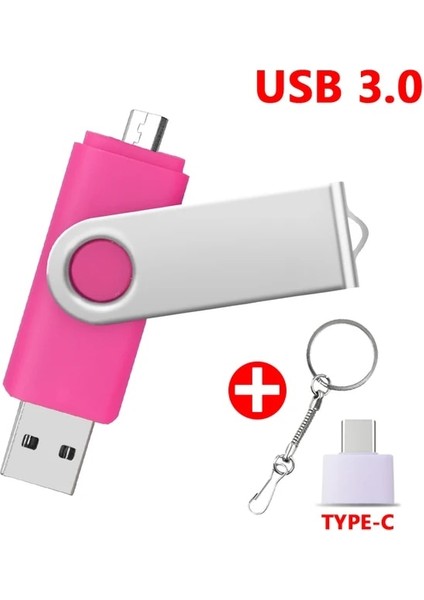Gül Kırmızı 32GB Type-C USB 3.0 Flash Sürücüler 128GB Otg 3'ü 1 Arada Kalem Sürücü 64GB 256GB Pendrive 512GB Cle USB Bellek Anahtar USB Stick Telefon Için USB 3.0 (Yurt Dışından)