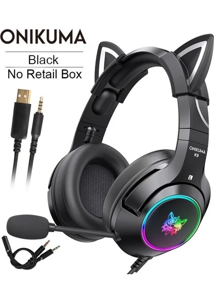 Siyah Hiçbir Kutu Onıkuma K9 Gaming Headset Casque Sevimli Kız Pembe Kedi Kulak Stereo Mikrofonlu Kulaklıklar LED Işık Dizüstü Bilgisayar Gamer Için (Yurt Dışından)