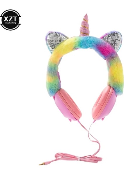 Pembe Pembe Köşe Peluş Unicorn Kulaklıklar Kulak Kablolu Kız Çocuklar 1.2 M Uzunluk Kablo 106DB Ses Kulaklık Dizüstü Bilgisayar Mp3 Tablet Pc Için Mikrofon ile (Yurt Dışından)