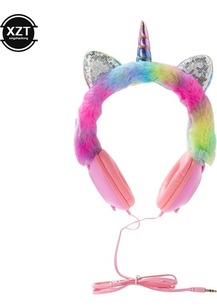 Pembe Pembe Köşe Peluş Unicorn Kulaklıklar Kulak Kablolu Kız Çocuklar 1.2 M Uzunluk Kablo 106DB Ses Kulaklık Dizüstü Bilgisayar Mp3 Tablet Pc Için Mikrofon ile (Yurt Dışından)