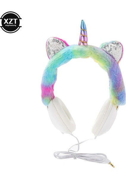 Pembe Pembe Köşe Peluş Unicorn Kulaklıklar Kulak Kablolu Kız Çocuklar 1.2 M Uzunluk Kablo 106DB Ses Kulaklık Dizüstü Bilgisayar Mp3 Tablet Pc Için Mikrofon ile (Yurt Dışından)