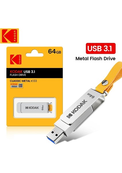 K133-MICROUSB 64GB Kodak Memory Stick 32GB 64GB Yüksek Hızlı U Disk Metal Flash Sürücü Araba USB 3.0 128GB 256GB Hız 120MB/S Pendrive Usb3.1 K133 (Yurt Dışından)