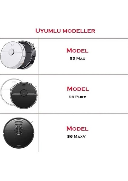 Roborock S5 Max (Siyah) Uyumlu Yedek Mopsuz Fırça Hepa Filtre Mop Seti-7 Parça