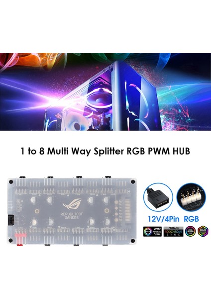 5V 3pın Sata 12V/4PIN Rgb 5V/3PIN Argb Fan Pwm Hub 1 Ila 8 Çok Yollu Splitter Aura Fan Soğutucu Uzatma Kablosu Adaptörü Hız Kontrol Adaptörü (Yurt Dışından)
