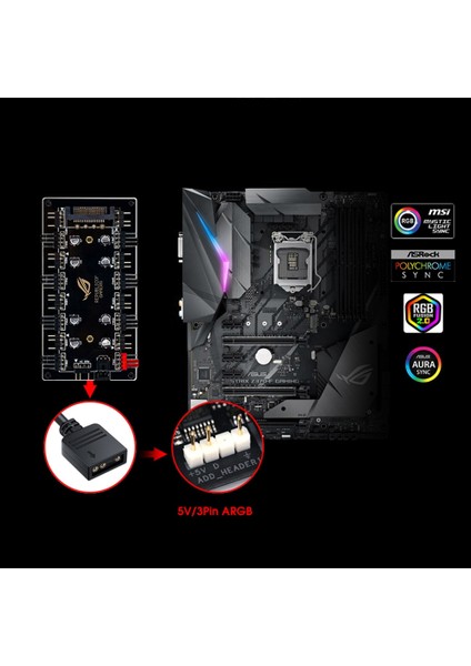 5V 3pın Sata 12V/4PIN Rgb 5V/3PIN Argb Fan Pwm Hub 1 Ila 8 Çok Yollu Splitter Aura Fan Soğutucu Uzatma Kablosu Adaptörü Hız Kontrol Adaptörü (Yurt Dışından)