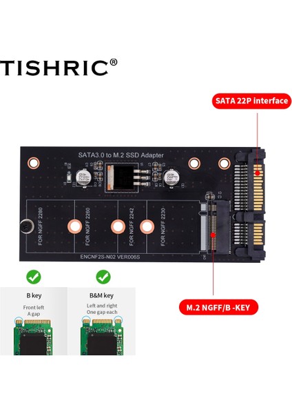 Siyah Tıshrıc M2 Sata Adaptörü M.2 Ngff SSD Adaptörü Tek Bağlantı Noktalı Adaptör M.2 Ngff Sata 22PIN Arayüzü Adaptör Panosu (Yurt Dışından)