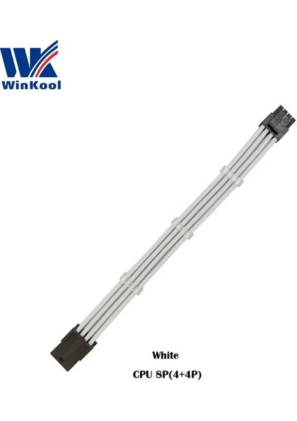 Beyaz 600MM Winkool Atx Eps Cpu 8pın Dişi - Erkek 4 + 4pin 18AWG Psu Kollu Uzatma Güç Kablosu / Beyaz Siyah Kılıflı Kablo (Yurt Dışından)